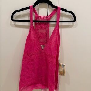 Aratta Hot Pink Eyelet Lace-Back Tank